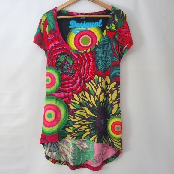 Desigual Tops - Desigual Longline Bold Florals Tee